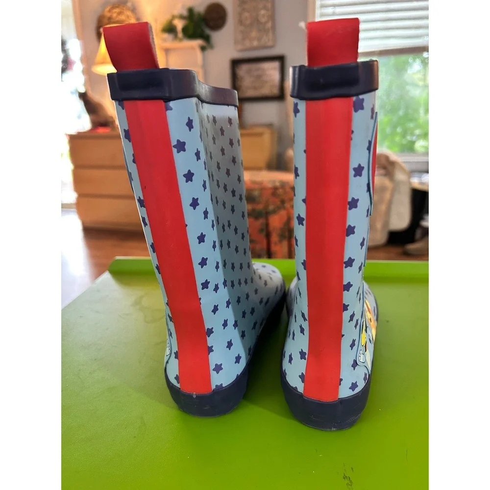 Bluey Bingo Kids Rain Boots Light Blue Purple Stars Rubber Wellies Size 13/1